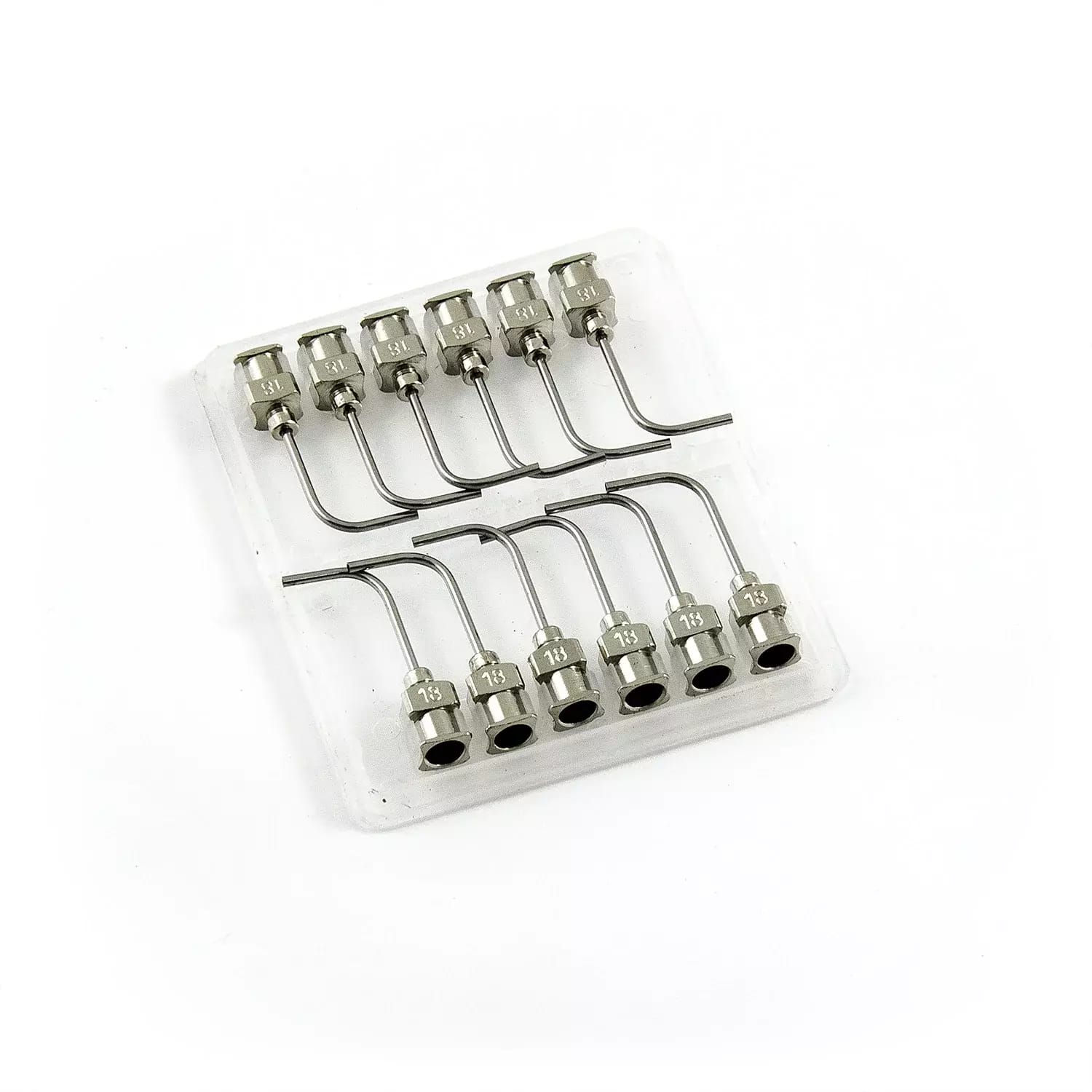 Pravoúhlé 90° nerezové dávkovací jehly 18G 1\" set 12ks