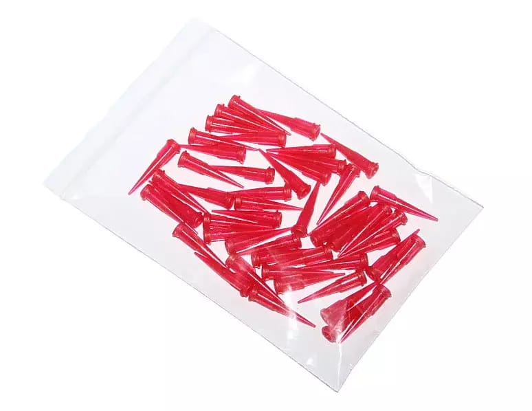 Konické plastové dávkovací jehly červená 25G 50ks