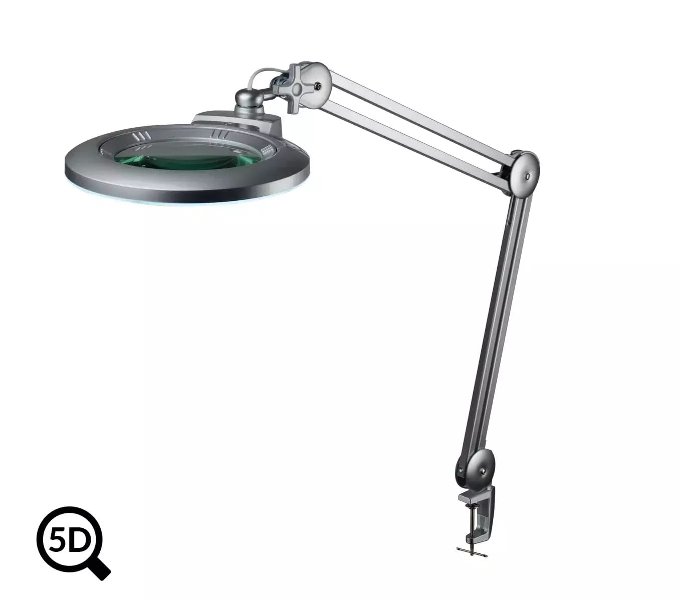 Šedá stolní lampa s lupou a regulací jasu IB-150, průměr 150mm, 5D